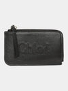 Embroidered Logo Shiny Calf Skin Zipper Coin Wallet Black - CHLOE - BALAAN 4