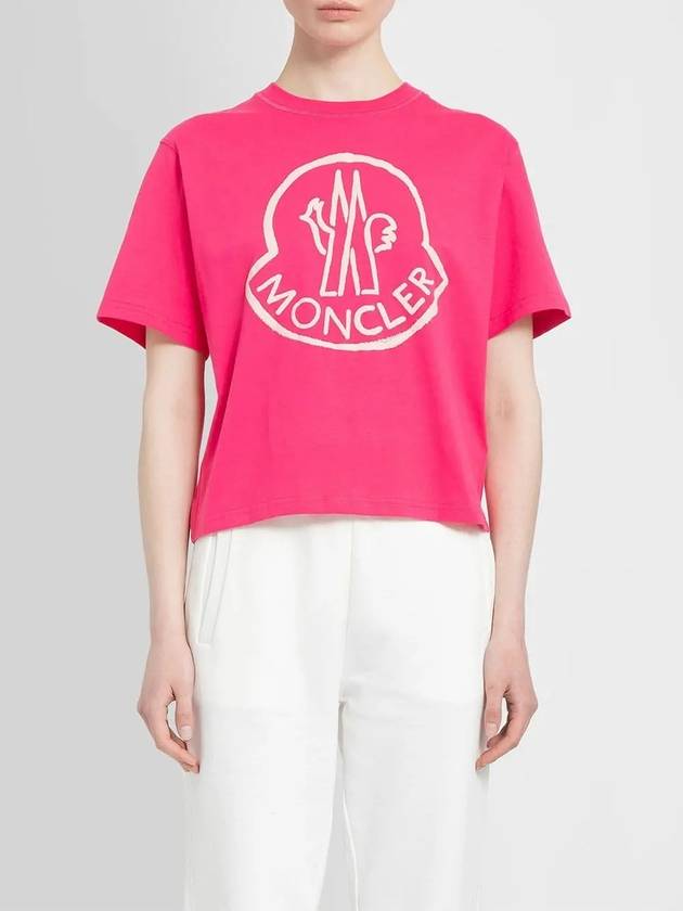 Big Logo Lettering Print Cropped Short Sleeve T-Shirt Pink - MONCLER - BALAAN 3