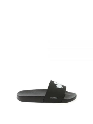 Maple Leaf Print Slippers Black - DSQUARED2 - BALAAN 1