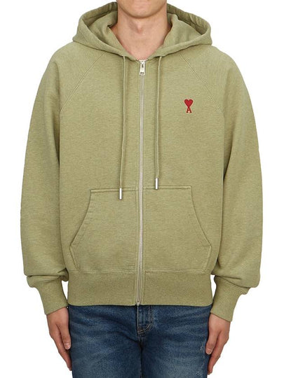 Small Heart Logo Cotton Zip Up Hoodie Green - AMI - BALAAN 2