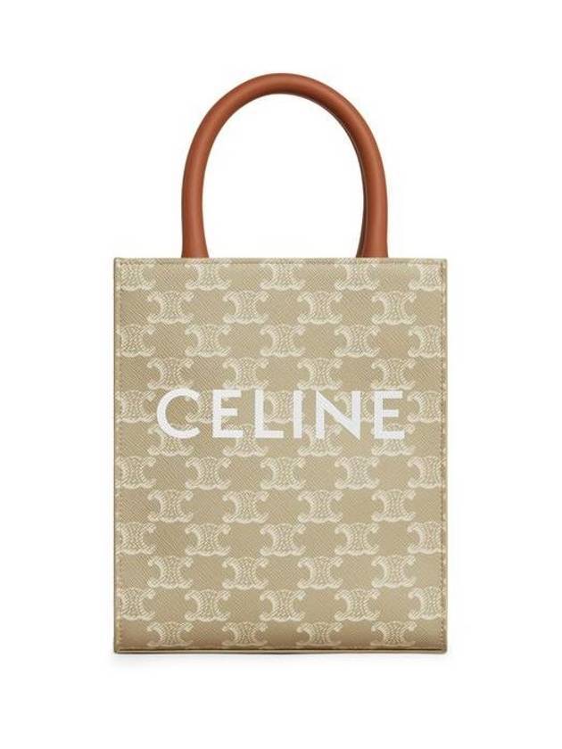 Mini Vertical Cabas Triomphe Canvas Calfskin Tote Bag Greige - CELINE - BALAAN 1