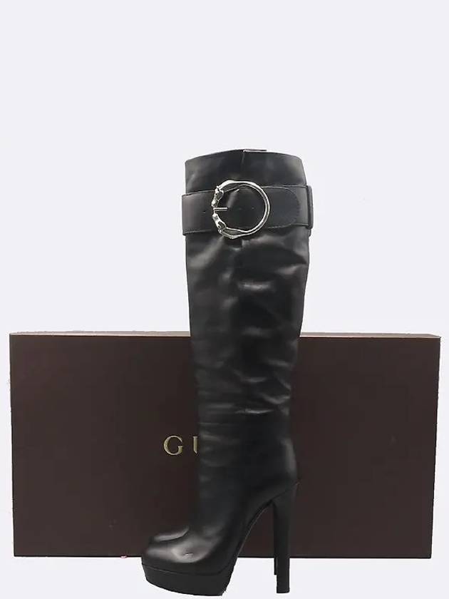 297172 Black leather buckle decorated women s long boots - GUCCI - BALAAN 1