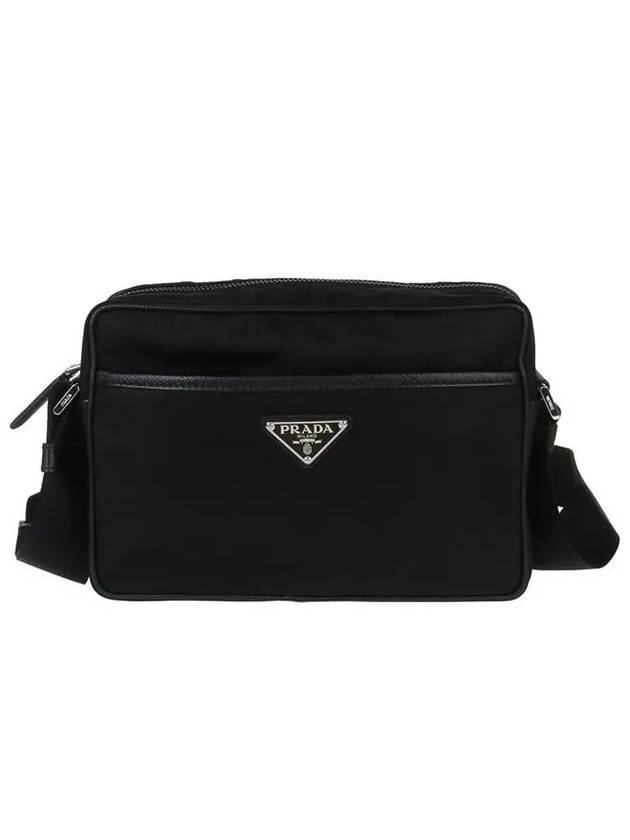 Re-Nylon Saffiano Leather Triangle Logo Cross Bag Black - PRADA - BALAAN 2