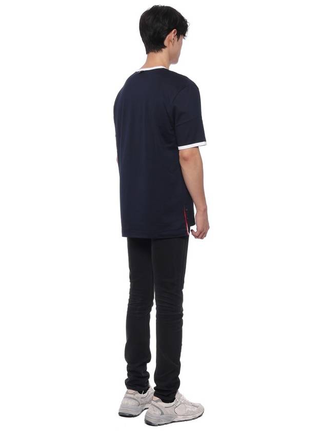 Men's Contrast Trim Short Sleeve T-Shirt Navy - THOM BROWNE - BALAAN 7