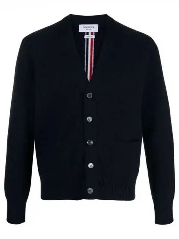 Men's Navy Classic Three-Stripe Backstripe Wool Cardigan - THOM BROWNE - BALAAN 2