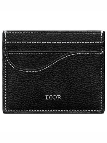 Saddle Grain Leather Card Wallet Black - DIOR - BALAAN 1