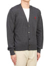 Red Heart Logo Merino Wool Cardigan Heather Grey - AMI - BALAAN 6