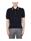 Textured Stitch Cotton Short Sleeve Polo Shirt Navy - THOM BROWNE - BALAAN 4