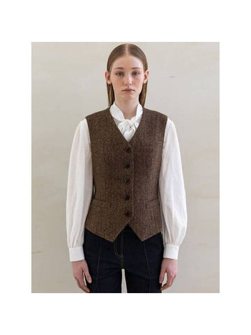 Wool Herringbone Classic Vest Brown - DEFEMME - BALAAN 1