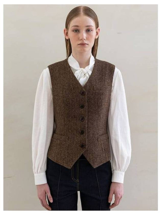 Wool Herringbone Classic Vest Brown - DEFEMME - BALAAN 1