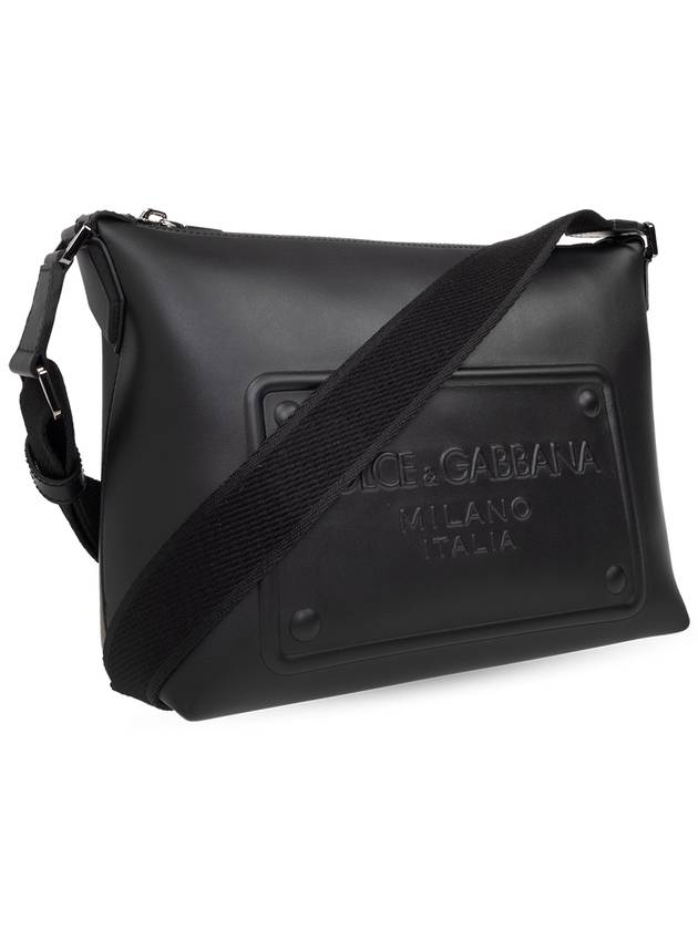 Raised Logo Calfskin Cross Bag Black - DOLCE&GABBANA - BALAAN 5