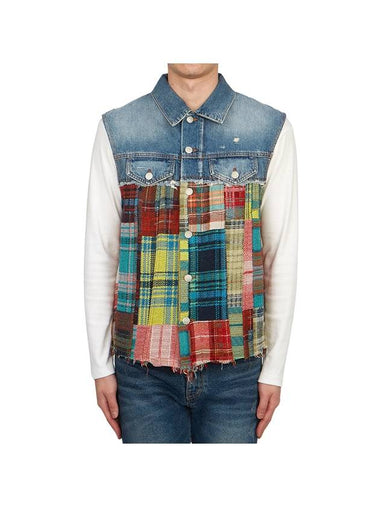 Tartan Patchwork Denim Vest Blue - ACNE STUDIOS - BALAAN 1