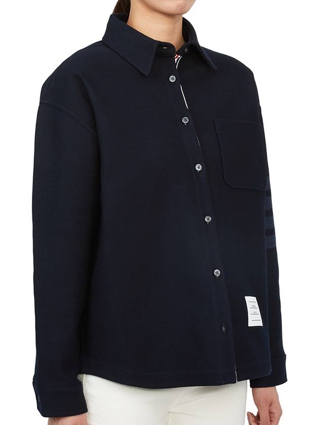 Double Face Tech Twill 4 Bar Oversized Shirt Navy - THOM BROWNE - BALAAN 7