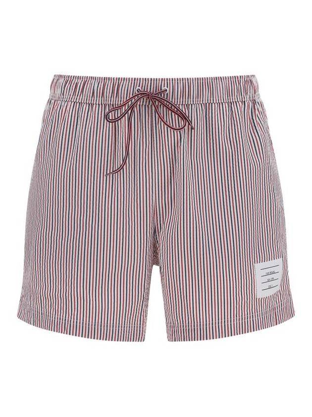 Men's Logo Patch Seersucker Swim Shorts - THOM BROWNE - BALAAN 1