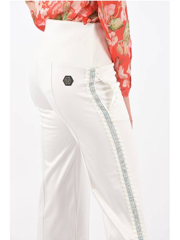 Women's Casual Bead Strass Palazzo Slacks White - PHILIPP PLEIN - BALAAN 4