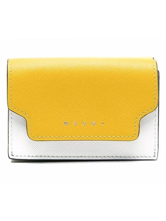 Saffiano Color Block Tri-Fold Half Wallet Yellow - MARNI - BALAAN 1