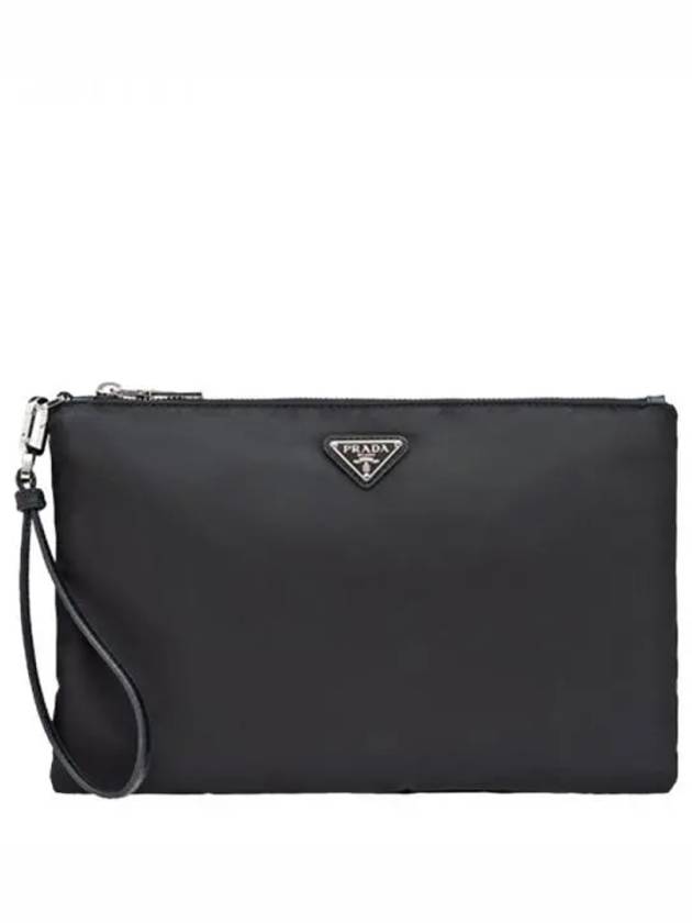 Re-Nylon and Saffiano Leather Clutch Bag Black - PRADA - BALAAN 2