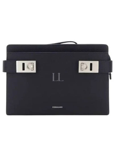 Gancini Buckle Pouch Bag Midnight Blue - SALVATORE FERRAGAMO - BALAAN 2