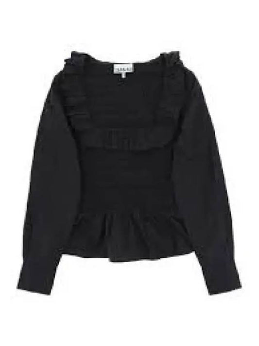 Poplin Ruffled Smoked Cotton Blouse Black - GANNI - BALAAN 2