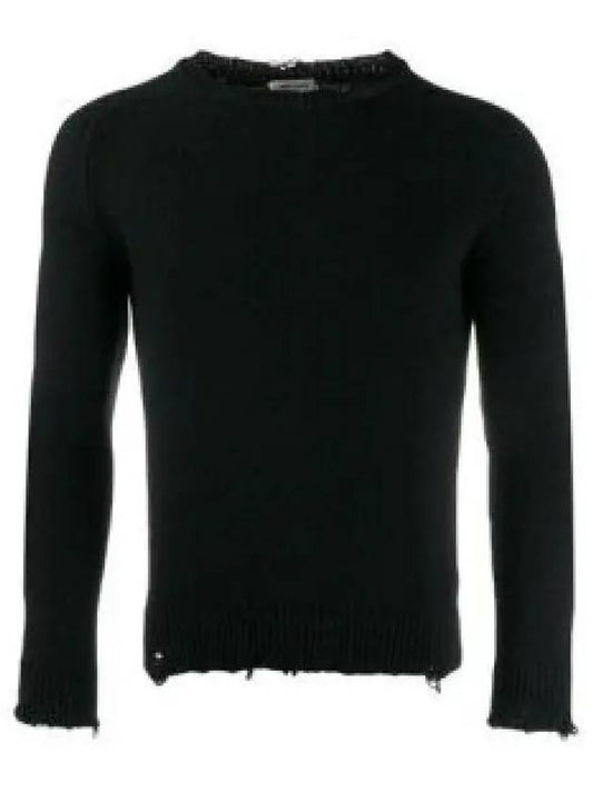 Distressed Cotton Knit Top Black - SAINT LAURENT - BALAAN 2