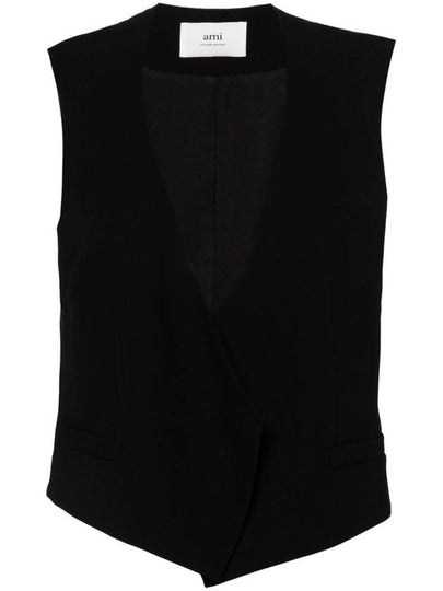 Open-Front V-Neck Vest Black - AMI - BALAAN 2