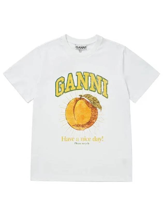 Women's Relaxed Peach Print Short Sleeve T-Shirt White - GANNI - BALAAN 3