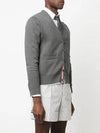 4-Bar V-Neck Hector Jacquard Cotton Cardigan Grey - THOM BROWNE - BALAAN 5