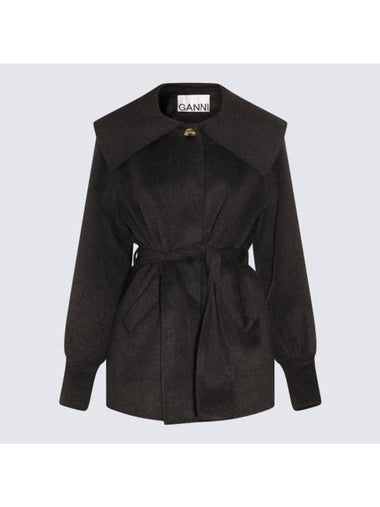 Wool Collar Jacket Phantom - GANNI - BALAAN 1