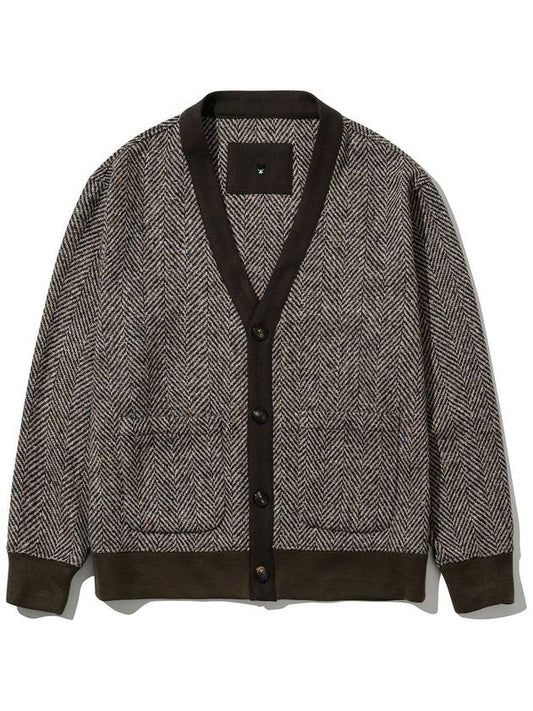 Wool Homespun Herringbone Cardigan Brown - UJBECOMING - BALAAN 2