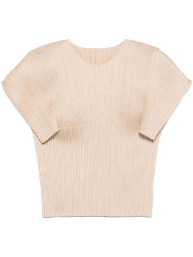 Women's Pleats Wide Short Sleeve T-Shirt Beige - ISSEY MIYAKE - BALAAN 2