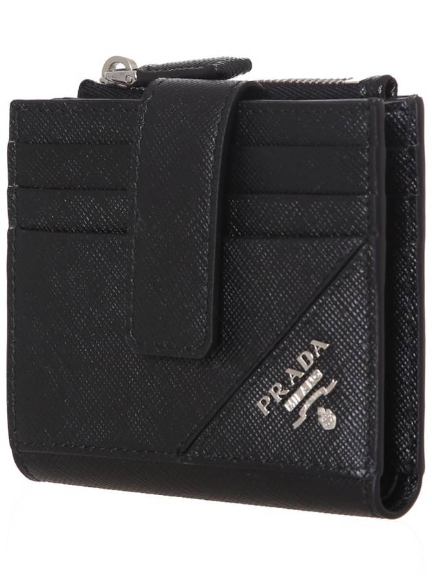 Logo Saffiano Leather Card Wallet Black - PRADA - BALAAN 3