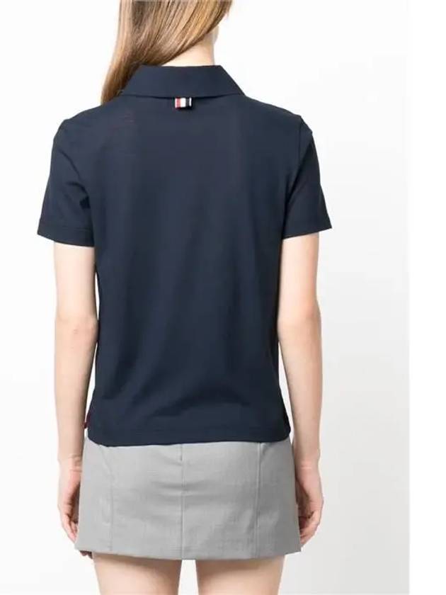 Women's Round Collar Short Sleeve Polo Shirt Navy - THOM BROWNE - BALAAN 5