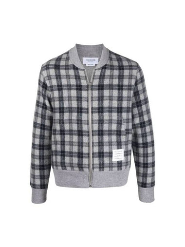 Men's Double Face Tartan Wool Bomber Jacket Grey - THOM BROWNE - BALAAN 1