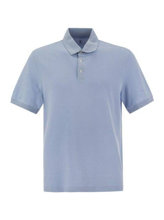 Cotton Jersey Polo Shirt Light Blue - BRUNELLO CUCINELLI - BALAAN 1