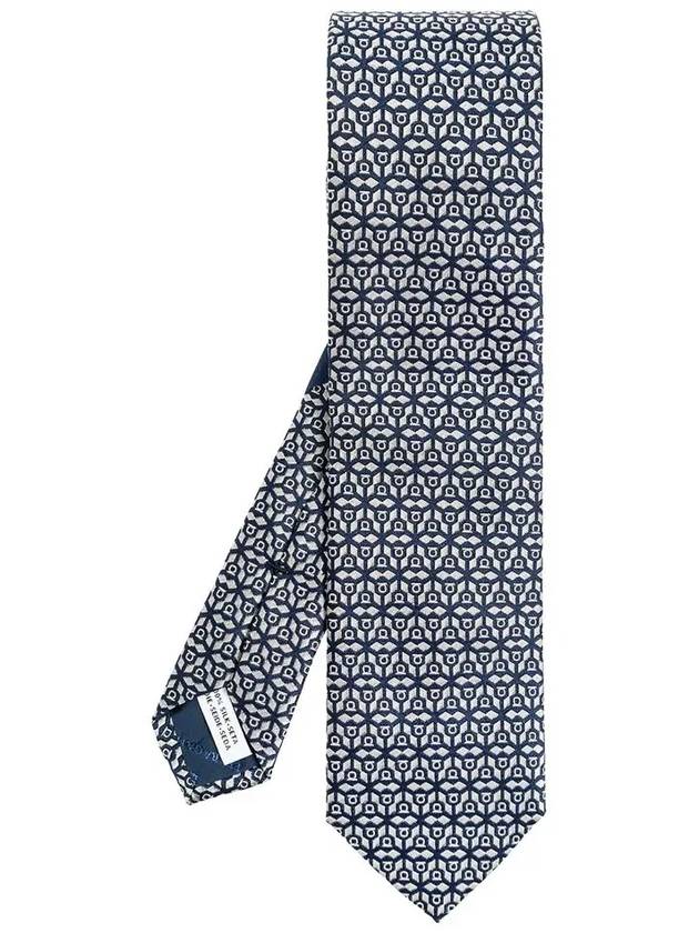 Silk Jacquard Tie Navy - SALVATORE FERRAGAMO - BALAAN 3