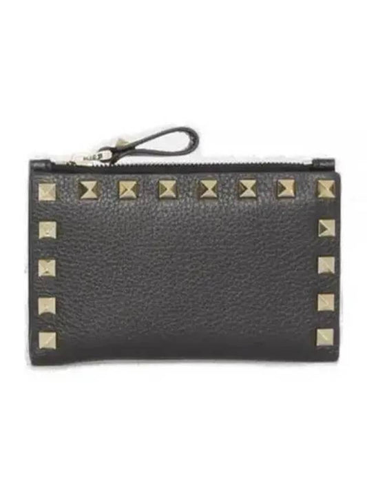 Rockstud Flap Leather Card Wallet Black - VALENTINO - BALAAN 2