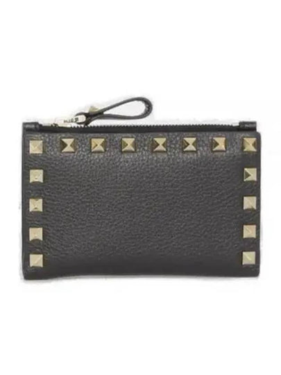 Rockstud Flap Leather Card Wallet Black - VALENTINO - BALAAN 2