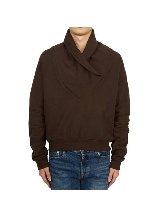 Men's Shawl Collar Cotton Sweatshirt Brown - SAINT LAURENT - BALAAN 2