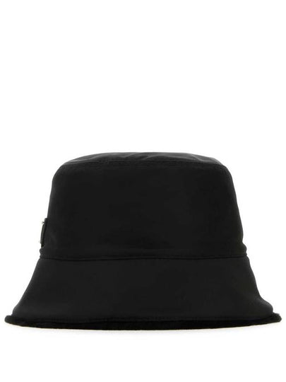 Triangle Logo Re-Nylon Shearling Bucket Hat Black - PRADA - BALAAN 2