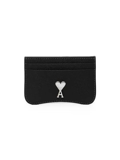 Metal Logo Leather Card Wallet Silver Black - AMI - BALAAN 2