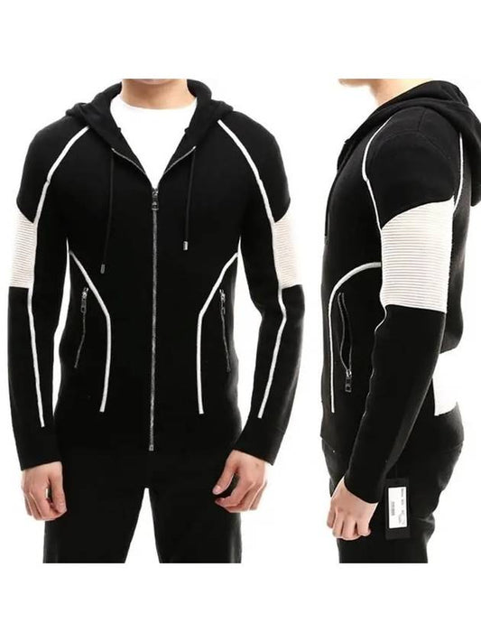 Biker knit hooded zip-up black PBMA404C - NEIL BARRETT - BALAAN 1