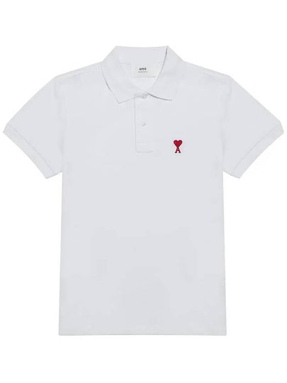 Heart Logo Polo Shirt White - AMI - BALAAN 2