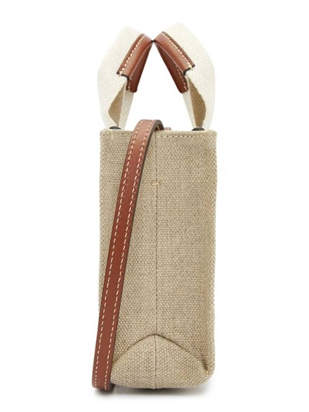 Woody Linen Canvas Calfskin Tote Bag White Brown - CHLOE - BALAAN 4