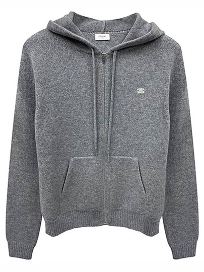 Triomphe Wool Zip-Up Hoodie Medium Grey - CELINE - BALAAN 2