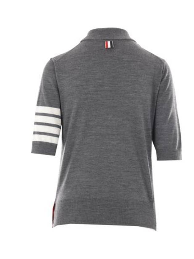 Women's Diagonal Striped Relaxed Fit Wool Polo Shirt Grey - THOM BROWNE - BALAAN 5