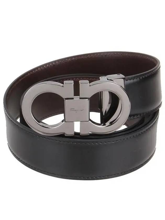 Double Gancini Reversible Leather Belt Black Auburn - SALVATORE FERRAGAMO - BALAAN 5