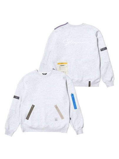 Zipper Oversized Crew Neck Sweatshirt White Melange - STIGMA - BALAAN 2