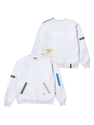 Zipper Oversized Crew Neck Sweatshirt White Melange - STIGMA - BALAAN 1