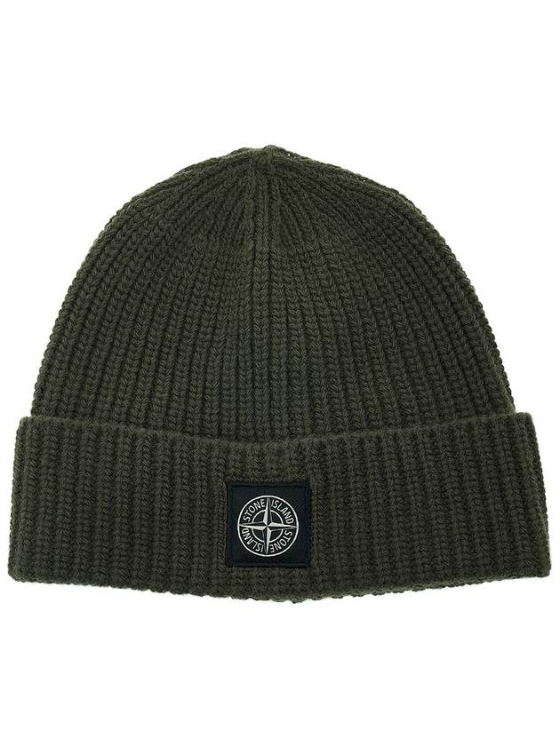 Logo Patch Rib Wool Beanie Green - STONE ISLAND - BALAAN 2