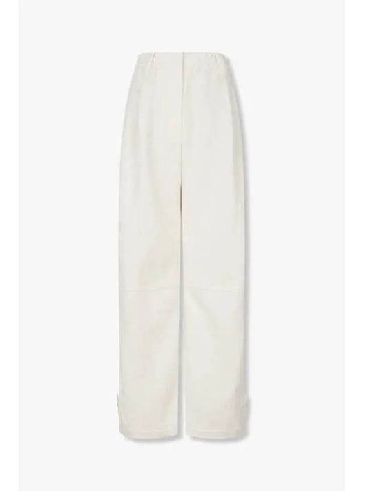 Women Herringbone Linen Cotton Baggy Pants Ivory - BRUNELLO CUCINELLI - BALAAN 1